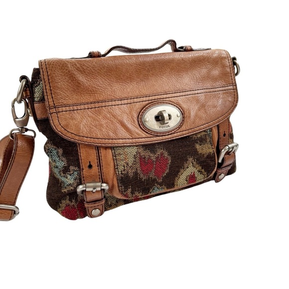 Fossil Boho Tapestry Maddox Distressed Crossbody Bag Satchel Briefcase Saddlebag - Picture 8 of 16